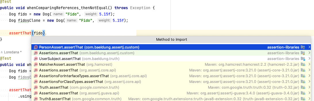 IntelliJ suggests statically importable assertThat methods